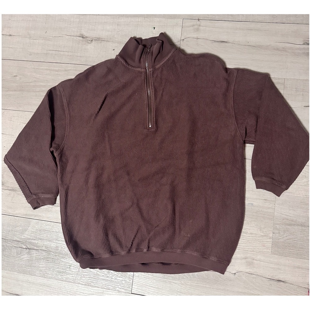 Aerie Brown Corded Quarter Zip Pullover Oversized Ribbed Sweatshirt Small